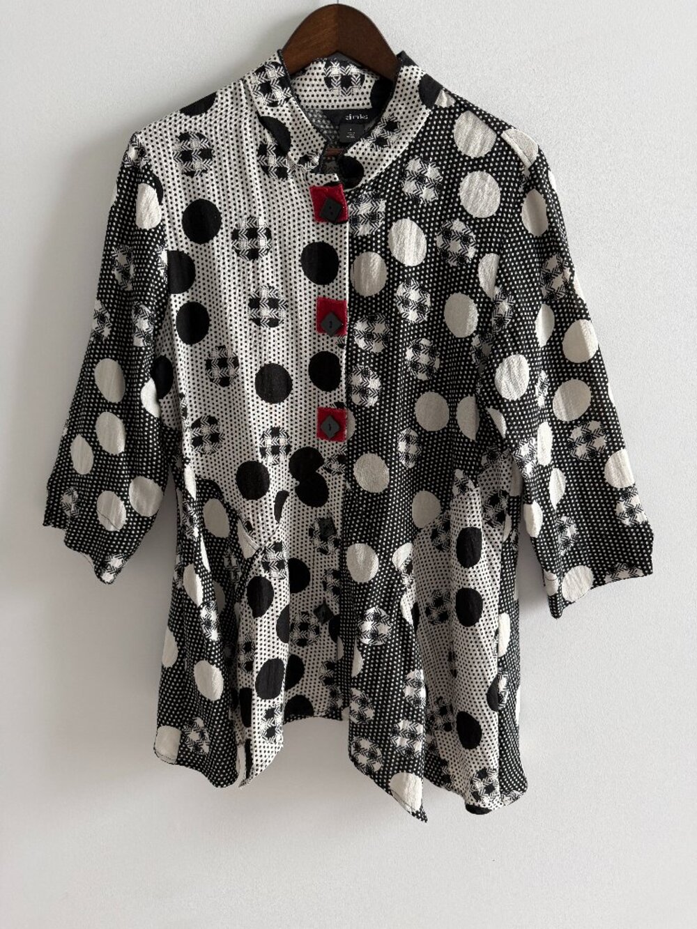 Ali Miles Mixed Print Jacket Top Polka Dot Patchwork Button Front L